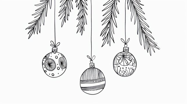 Minimalistic line art of festive Christmas tree decorations showcasing playful designs and simple elegance for holiday cheer