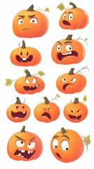 Fototapeta premium A playful collection of cartoon pumpkins displaying various emotions and expressions.
