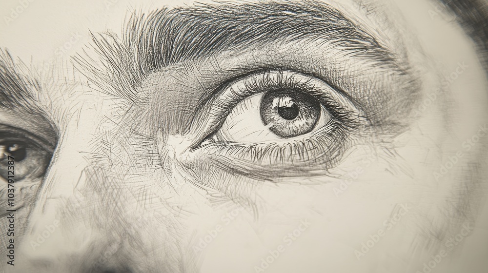 Poster a close up of a man's eye with a sketchy drawing style