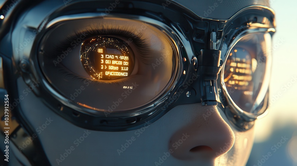 Aufkleber A contemplative robot face reflecting the Three Rules of Robotics in its holographic eyes during a futuristic setting