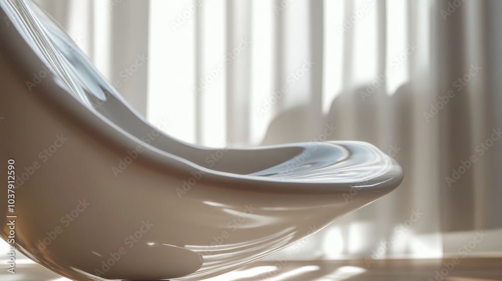 Poster a white chair with a curved back is sitting in front of a window