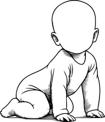 Black Line Art Small Cute Lovely Baby Hand Drawn Illustration