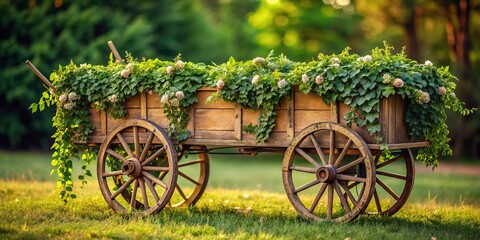 Fototapeta premium Panoramic vintage wagon decorated with annual flowers