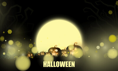 Abstract bokeh Light gold color with soft light background for Dark Cute halloween pumpkins vector magic holiday poster design.