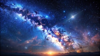 Night sky background with forced perspective creating a starry universe theme