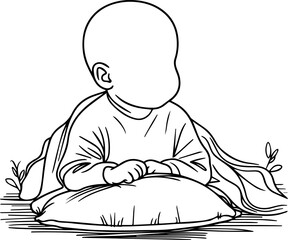 Black Line Art Small Cute Lovely Baby Hand Drawn Illustration