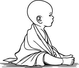 Black Line Art Small Cute Lovely Baby Use Blanket Hand Drawn Illustration