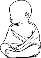 Black Line Art Small Cute Lovely Baby Use Blanket Hand Drawn Illustration