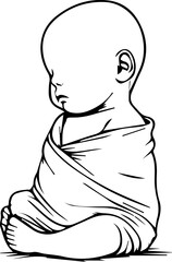 Black Line Art Small Cute Lovely Baby Hand Drawn Illustration