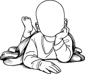 Black Line Art Small Cute Lovely Baby Hand Drawn Illustration