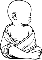 Black Line Art Small Cute Lovely Baby Use Blanket Hand Drawn Illustration