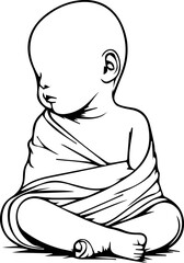 Black Line Art Small Cute Lovely Baby Use Blanket Hand Drawn Illustration