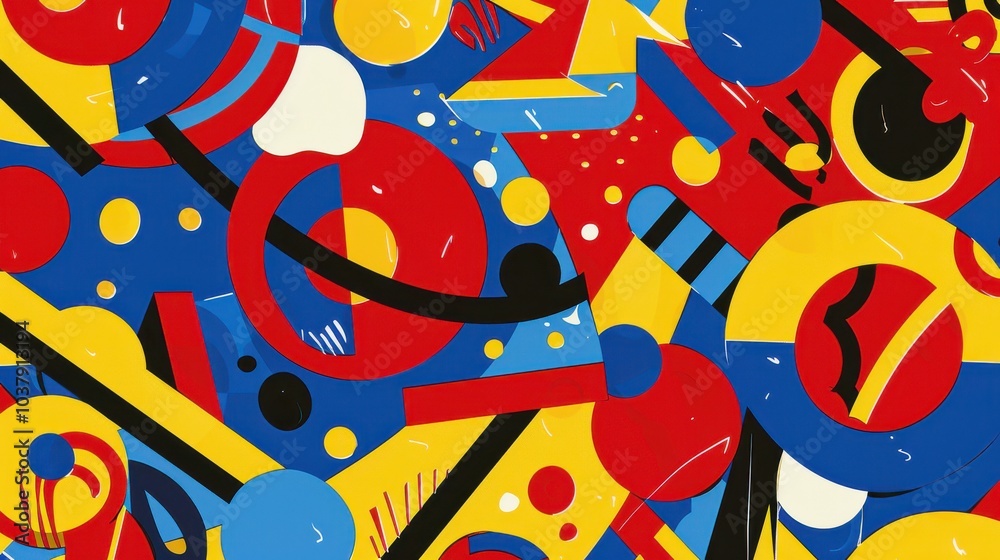 Aufkleber bold abstract shapes wallpaper featuring vibrant primary colors in a dynamic geometric design for cr