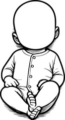 Black Line Art Small Cute Lovely Baby Sleeping Use Clothes Hand Drawn Illustration