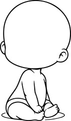 Black Line Art Small Cute Lovely Baby Hand Drawn Illustration
