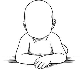 Black Line Art Small Cute Lovely Baby Hand Drawn Illustration