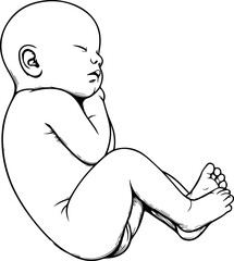 Black Line Art Small Cute Lovely Baby Hand Drawn Illustration
