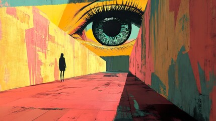Surreal Hallway with Giant Eye: A Dreamlike Journey