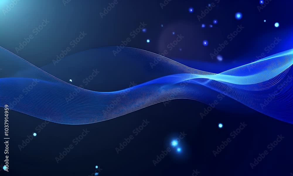 Wall mural abstract blue wave background with dots and lines for digital technology, science, or artificial int