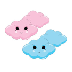 Cute cloud characters are pink and blue.