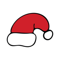 Doodle illustration of Santa Claus's red hat with a pompom on a white background.