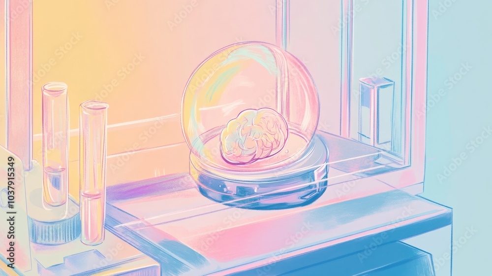 Poster a brain is in a petri dish in a lab