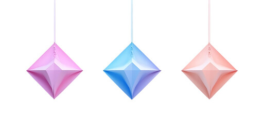 three set of A dangler mockup in geometric diamond shaped ear ring isolated transparent background