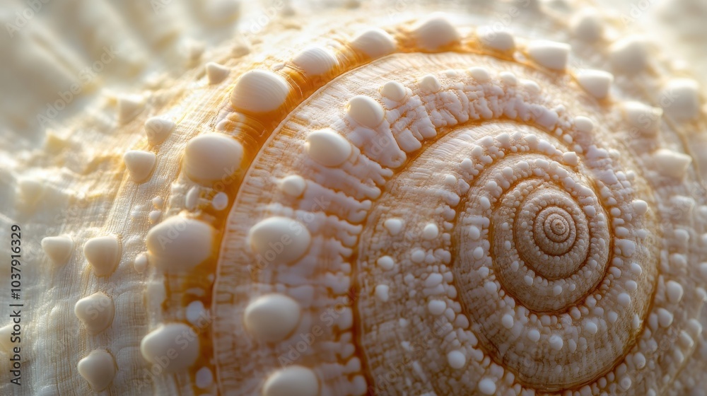 Poster close-up view of a beautifully textured spiral shell showcasing intricate details and divine proport