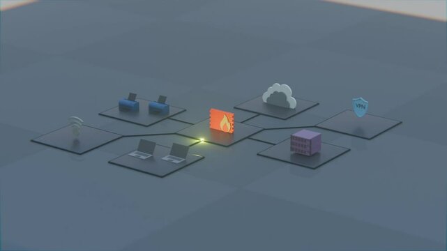 3d rendering, isometric lan vlan diagram showing lan traffic between secure zones, best practices in network separation and security