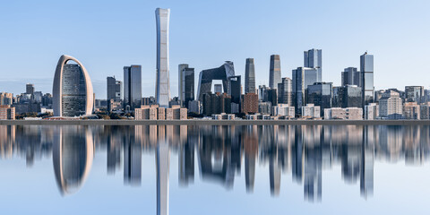 Reflection on the Water Surface of the Skyline Architecture Complex in Beijing International Trade Center, China