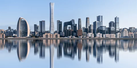 Reflection on the Water Surface of the Skyline Architecture Complex in Beijing International Trade Center, China