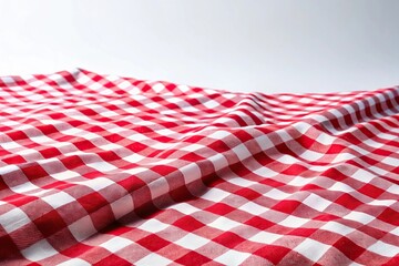 Fototapeta premium Red and white checkered picnic blanket on white surface