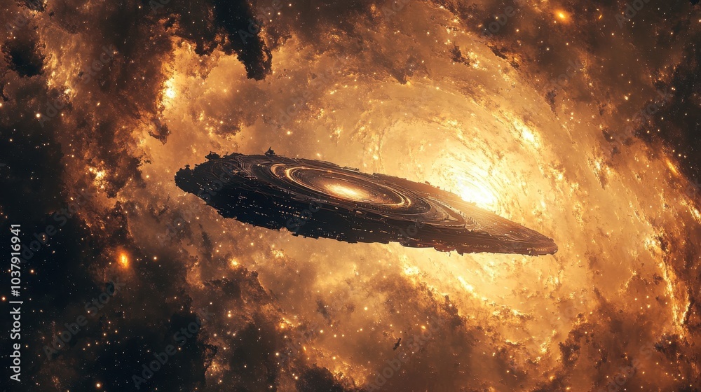 Aufkleber A spaceship explores a newly discovered galaxy cluster at the edge of the known universe in a breathtaking cosmic journey