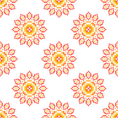 Flower Cross Stitch embroidery seamless.Geometric pixel ethnic patterns. American, Mexican,African, mediterranean,nordic,Aztec style.Tradition folk art background design for products,fabric,decorate
