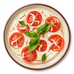 plate of creamy cheese mixed with tomato