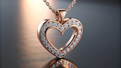 Reflected heart shaped diamond pendant in rose gold