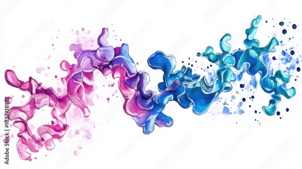 Poster Cartoon representation of a protein structure emphasizing alpha helix and beta sheets in a fun and educational style