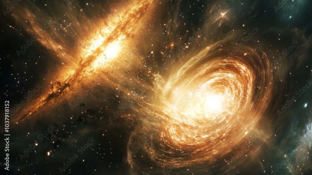 Aufkleber a stunning view of a distant galaxy colliding with another, showcasing a dazzling display of stars a