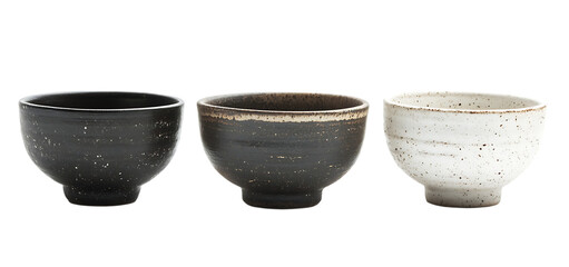collection ceramic bowls two black and two white isolated transparent background