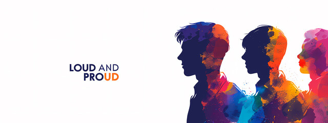 Obraz premium Three male silhouettes with colorful watercolor effects, showcasing a vibrant representation of individuality and pride.