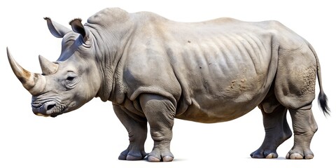 Fototapeta premium rhino isolated on white background with clipping path at a tilted angle