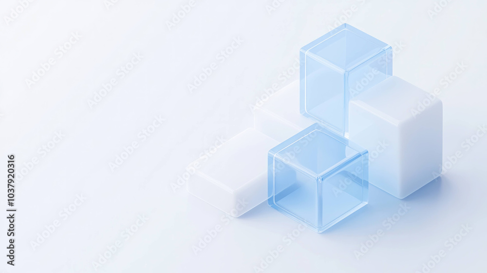 Fototapete Minimalist design featuring interconnected transparent and opaque blocks, creating modern and clean aesthetic. arrangement evokes sense of structure and simplicity