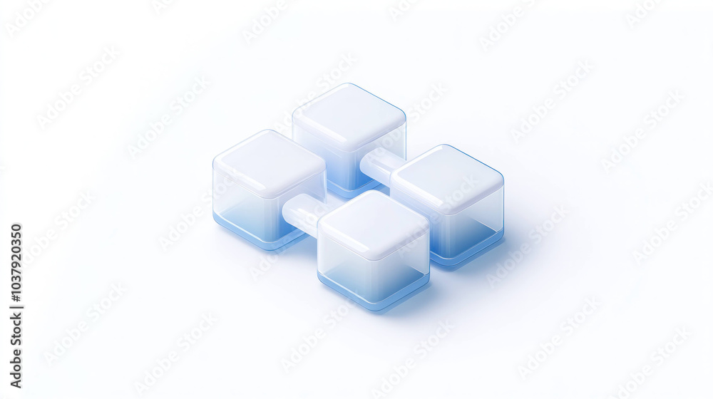 Aufkleber stylized isometric icon of chain of transparent blocks in blue and white colors, showcasing modern a