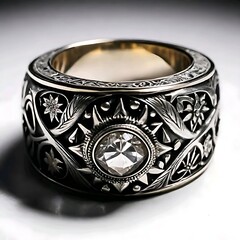 Exquisite Diamond Centerpiece with Intricate Floral Engravings and Timeless Elegance.