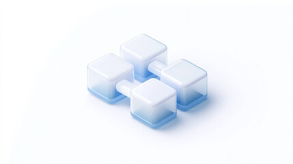 Obraz premium Stylized isometric icon of chain of transparent blocks in blue and white colors, showcasing modern and minimalistic design