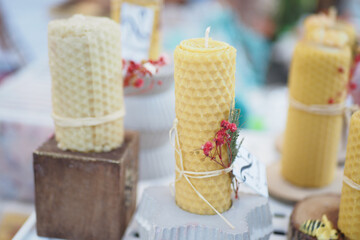 Handcrafted Beeswax Candles with Unique Decorations to Enhance Any Spaces Atmosphere