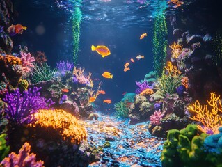 Obraz premium Vibrant 3D Underwater Scene with Coral Reefs