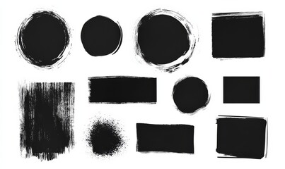 Black painted grunge round and rectangle stains set, template for modern urban design