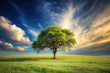 Obraz premium Surreal landscape with a single tree standing alone