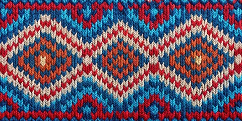 Southwest knitted pattern macro in blue and red colors